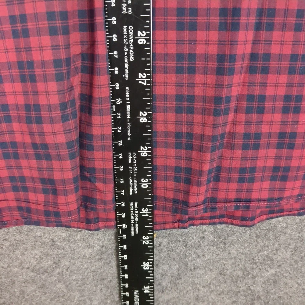 Banana Republic Mens Large Red Navy Plaid Stretch Soft Wash Standard Fit Shirt